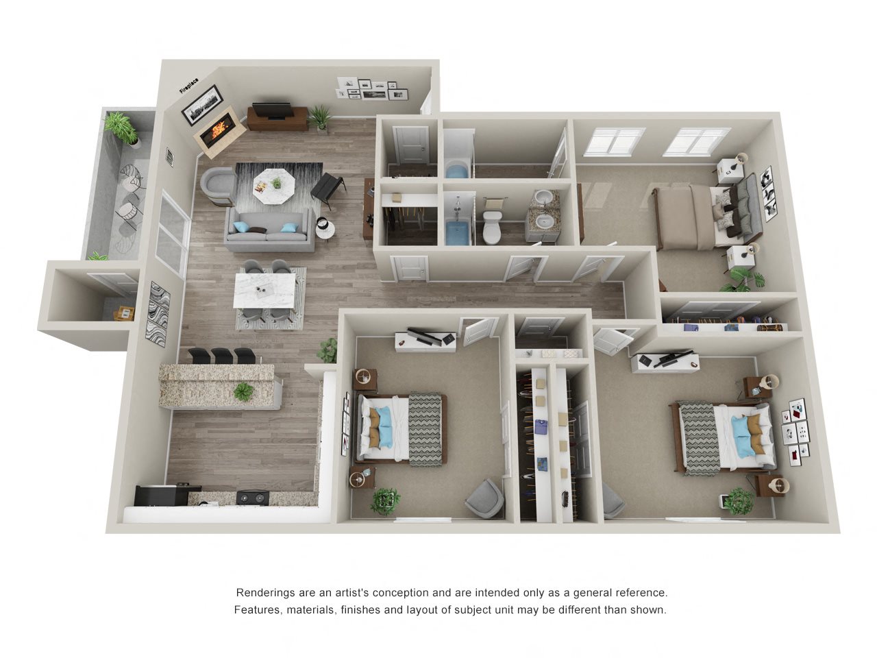 C1: 3 Bed 2 Bath floor plan